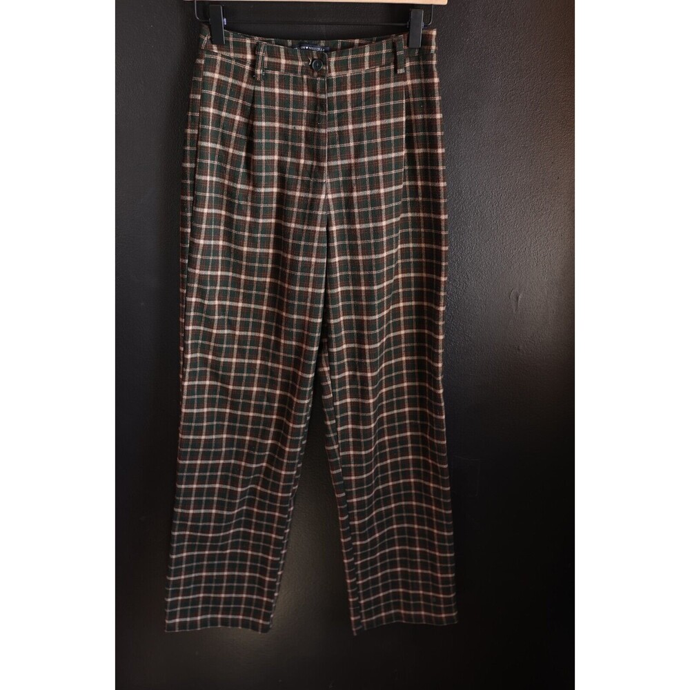 Brandy Melville Wide Leg Plaid Amelia Pants Brown Green Dark Academia Preppy